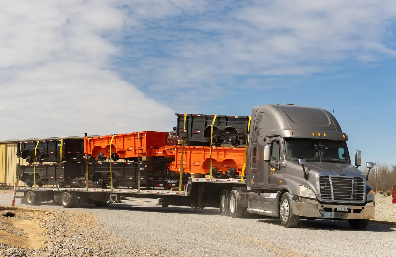 Rice trailers lined up in the yard