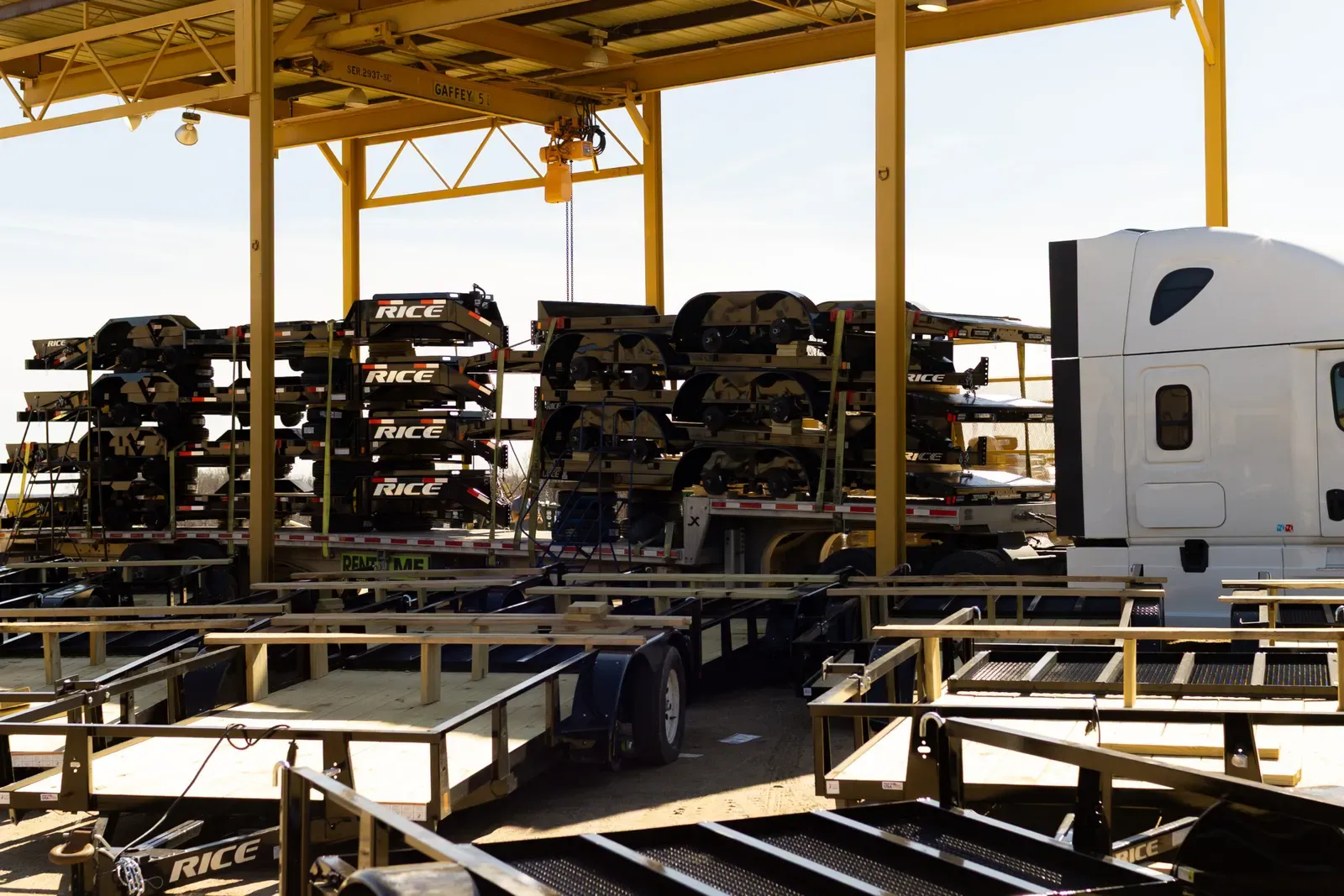 Rice trailer in the yard at the Harviell plant